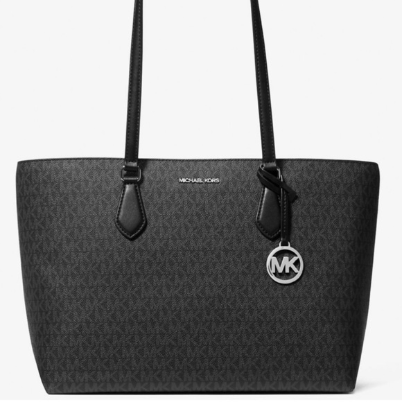 Michael Kors Sheila Large Signature Logo Tote Bag Black Signature - Picture 1 of 4
